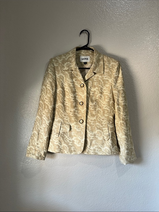 Kasper Jackets & Blazers - Kasper Cream Patterned Women's Blazer Jacket Sz 6 Vintage Office Business Chic